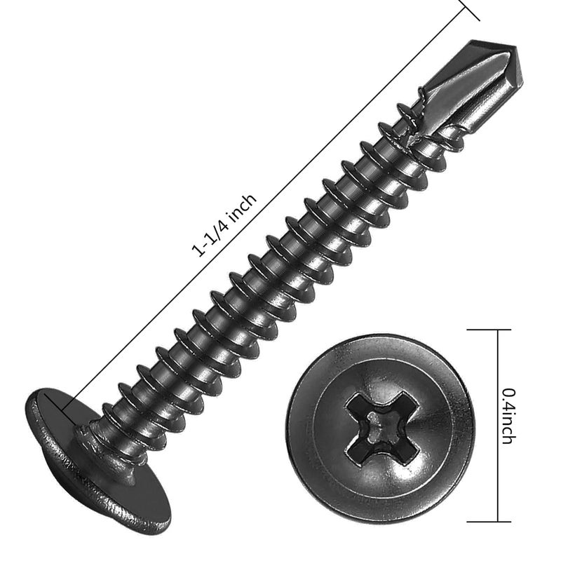 Wensilon (150Pcs)#8×1-1/4” for Sheet Metal Self-Tapping Screws 410 Black Stainless Steel Truss Head High-Strength Quick Tapping - Image 2